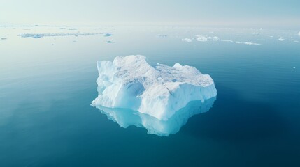 Simplistic image of solitary iceberg adrift in blue ocean
