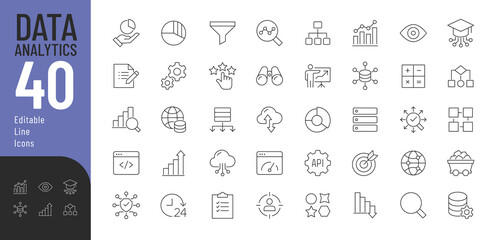 
Data Line Editable Icons set. Vector illustration in modern thin line style of technology related icons: big data, database, research, data mining, and more. Pictograms and infographics 
