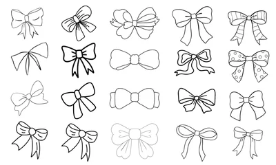 Fotobehang Dood coquette bow, hand drawn bow, gift ribbon, ribbon outline illustration © Sohail
