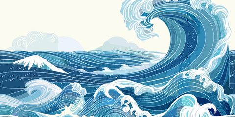 landscape horizontal background of waves in the sea. wave in the ocean vector.