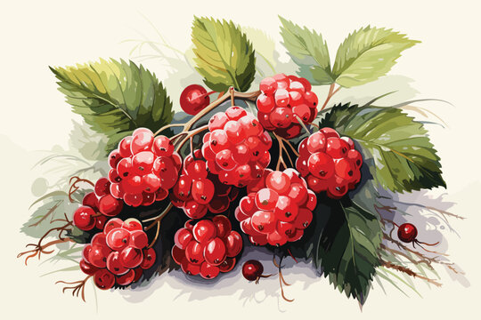 Raspberry berries on an isolated white background. Watercolor botanical illustration.