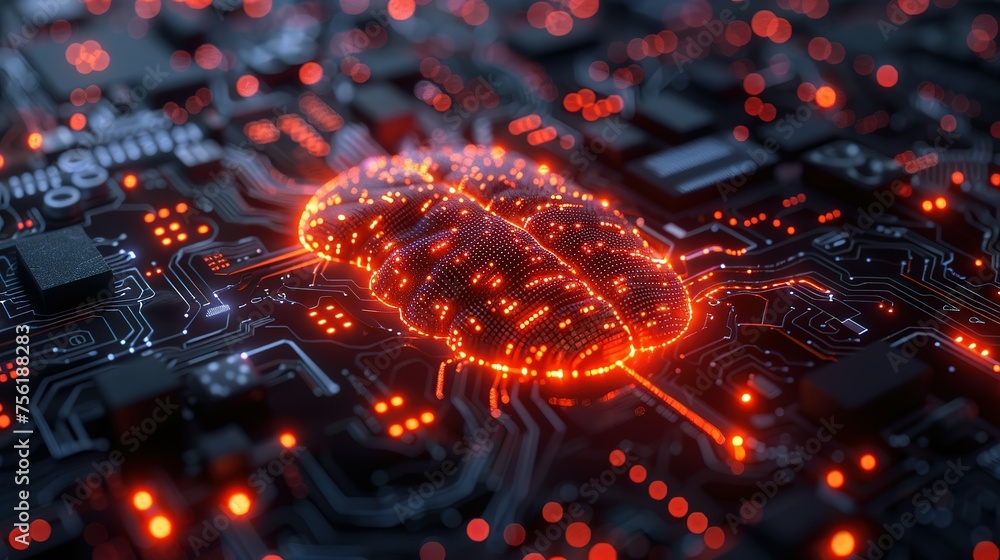 Leinwandbilder neural circuit and electronic cyber brain in a quantum computing system, artificial intelligence tec
