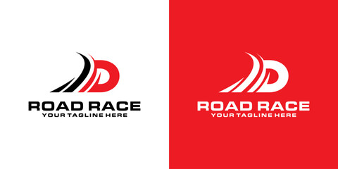 letter D and road racing logo designs, racing logos, asphalt, asphalt roads, automotive and workshops