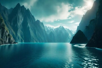Oceanic mountains rising from the abyss, a mystical realm untouched by human gaze.