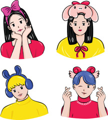 Cute vibrant Kpop boy and girl Character set Illustration Vector