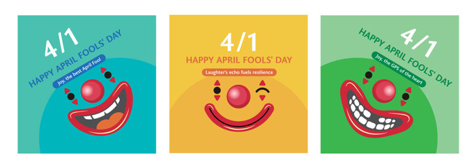 Set of April Fools Day with a cute Clown emoji for April Fools Day Social Media Post, Card or Banner Template Design