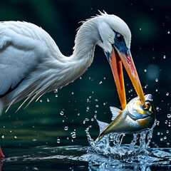 An anxious person picks a fish from the river