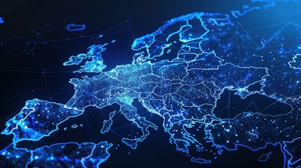 Europe map with blue big data display. Generate AI image