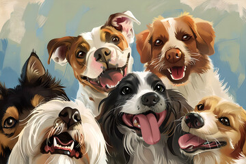 Canines of Various Breeds Enjoying a Sunny Day, Generative AI