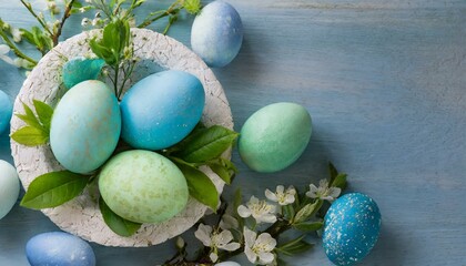 Fototapeta na wymiar Eggstremely Gorgeous: Top View of Vibrant Blue and Green Eggs