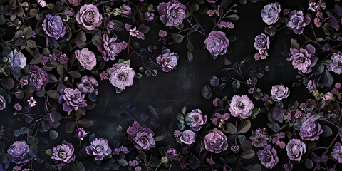 Purple flowers on black background