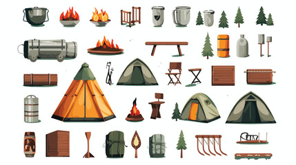 Camping Illustration Icon Pack Element Asset flat vector