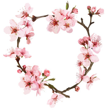 Cherry Blossom Heart Wreath Clipart 
