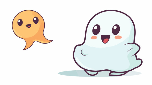 Cartoon ghost with speech bubble flat vector isolate