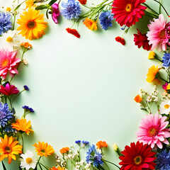 Obraz premium seasonal-flowers-of-varying-hues-arrange-themselves-into-a-frame-stock-photo-juxtaposed-against