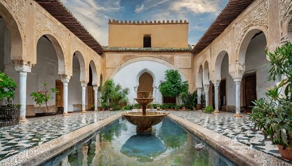 church of st john the baptist in split, Moroccan riad , reflecting the distinctive architecture of North Africa. Courtyard house with a central fountain, surrounded by arched doorways