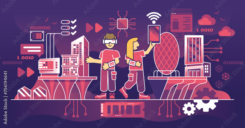 Poster digital transformation in business with automation tech outline concept