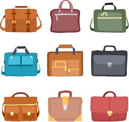 briefcase leather set cartoon vector illustration