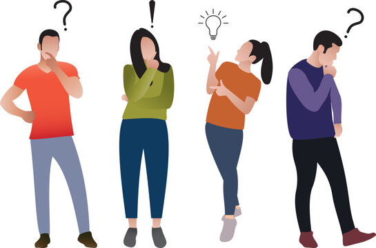 Flat people asking questions and thinking vector illustration