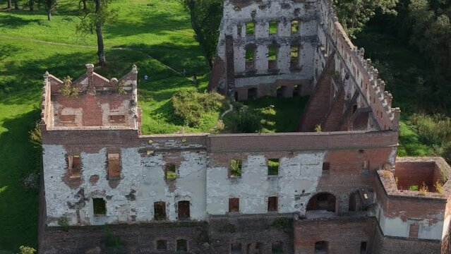 Castle Ruins Forest Krupe Aerial View Poland