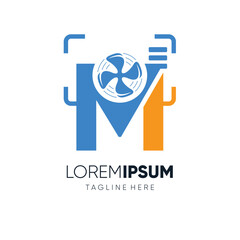 Letter M Outdoor Air Conditioner Fan Logo Design Vector Icon Graphic Emblem Illustration