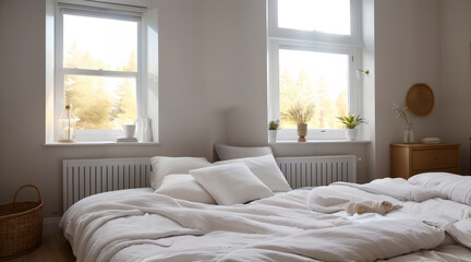 Fototapeta na wymiar Cozy Bedroom Interior with Morning Light