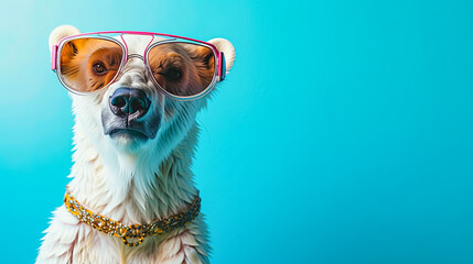 polar bear with vision virtual reality sunglass solid background