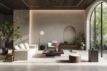 Fototapeta premium A minimalist living room with a contemporary armchair sofa