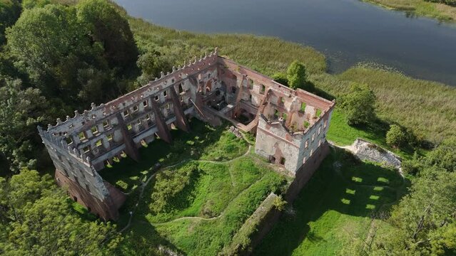 Landscape Castle Ruins Pond Krupe Aerial View Poland