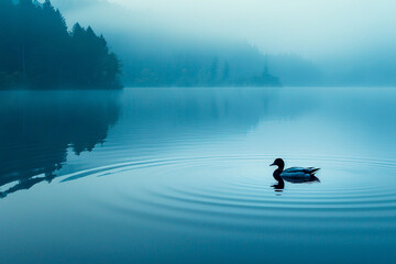 Minimalist design of a peaceful lake tranquility in simplicity - obrazy, fototapety, plakaty