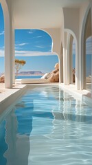 Modern minimalist villa with infinity pool overlooking the Red Sea