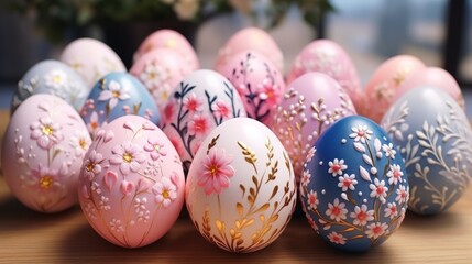 Fototapeta na wymiar Ornate Easter eggs with floral designs