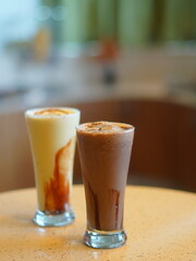 milkshakes, milkshake in a glass, 4k shot, vanilla, chocolate