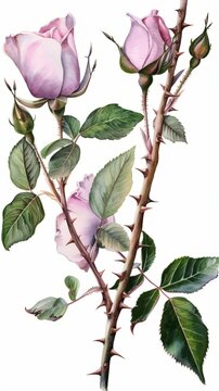 Vintage botanical illustration of a pink rose