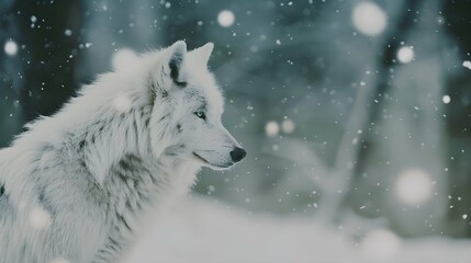 Fototapeta premium a white wolf in the snow 
