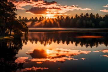 Obraz premium sunset over the river