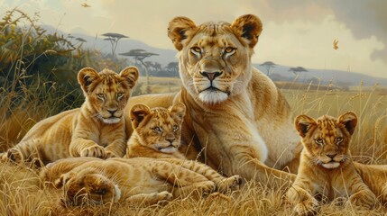 Lion mother with cubs