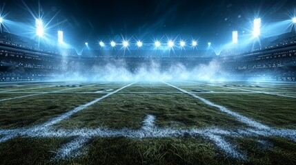 American football stadium with bright lights at night