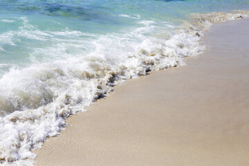 Sea waves on the beach. Summer time,  Beautiful blue sea