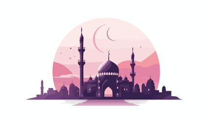 Fototapeta premium Eid Mubarak Islamic Design Mosque Crescent Moon and