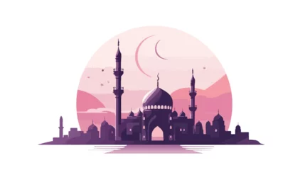 Deurstickers Eid Mubarak Islamic Design Mosque Crescent Moon and © Nobel