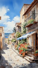 A narrow street in a mediterranean village
