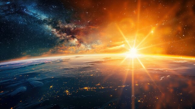 The view from space with the sun and earth looks very beautiful. Generate AI image