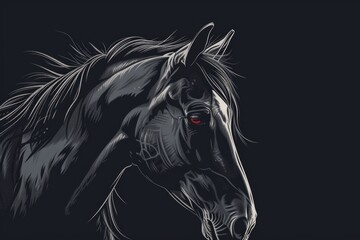 Obraz na płótnie Canvas Black horse with red eyes