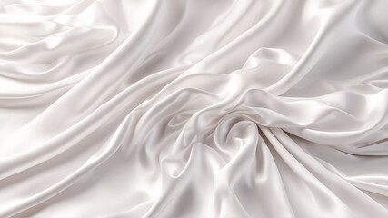 Fototapeta premium Soft and smooth white silk satin background. Highly detailed and wavy crumpled bed sheet texture. AI-Generated