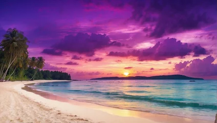 Schilderijen op glas sunset on the beach with purple background  © Maroo