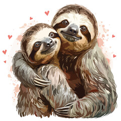 Sloths in love Clipart isolated on white background
