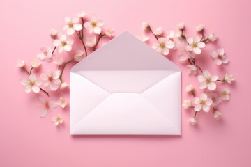 White envelope with pink flowers on outside