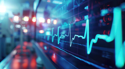 Computer monitor displays graph of heart's electrical activity