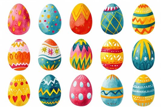 Collection of colorful painted Easter eggs
